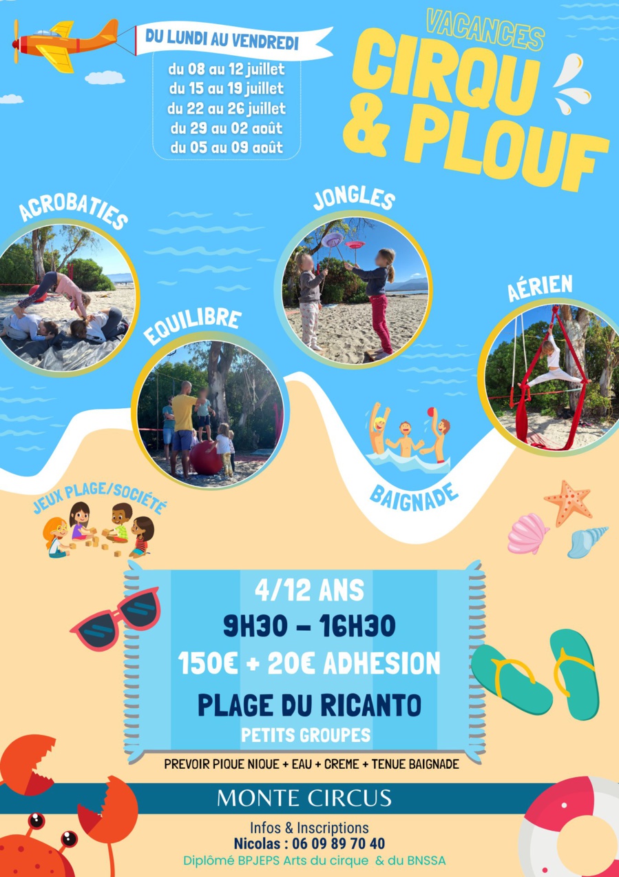Stage Cirqu'& Plouf avec la compagnie Monte Circus - Plage du Ricanto - Aiacciu