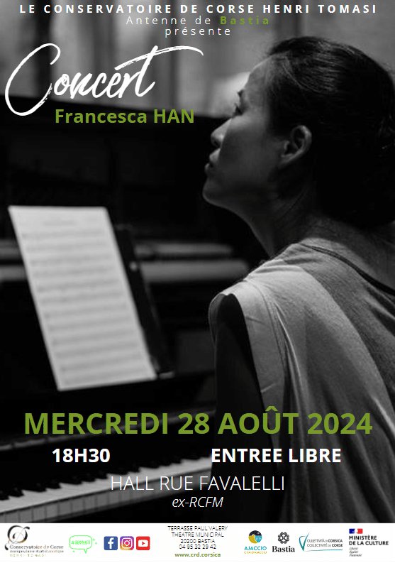 Concert de la pianiste Francesca Han proposé par le Conservatoire de Corse Henri Tomasi - Hall rue Favalelli - Bastia