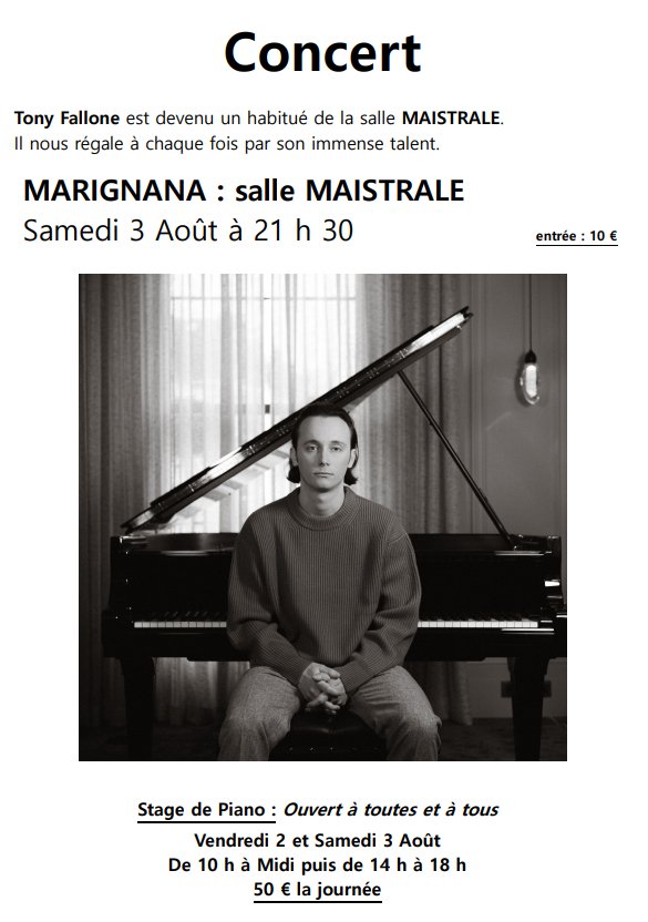 Stage de Piano avec Tony Fallone - Salle Maistrale - Marignana