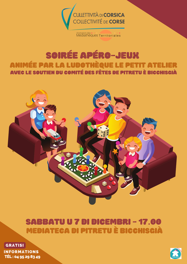 Apéro-jeux par la ludothèque « Le Petit Atelier » avec le soutien du comité des fêtes de Pitretu è Bicchisgià - Mediateca di Pitretu è Bicchisgià