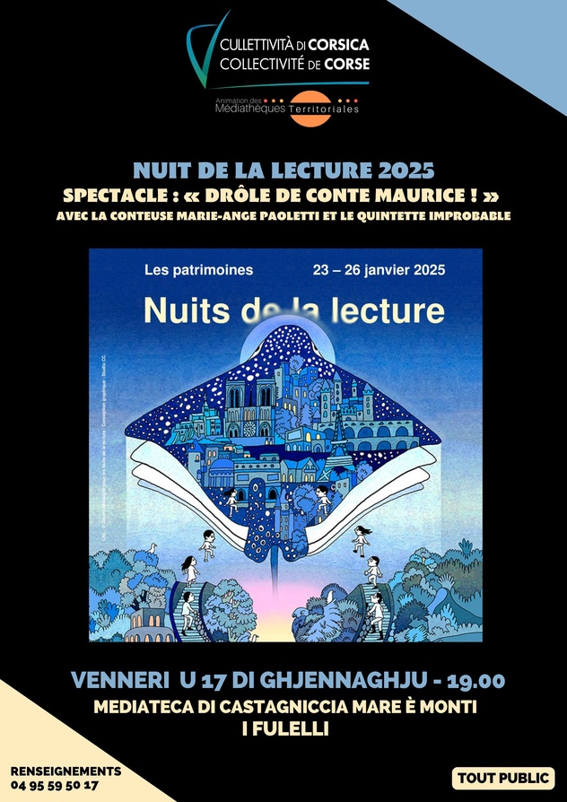 Nuit de la lecture / Spectacle "Drôle de conte Maurice !" avec la conteuse Marie-Ange Paoletti et le Quintette Improbable - Médiathèque de Castagniccia "Mare è Monti" - I Fulelli