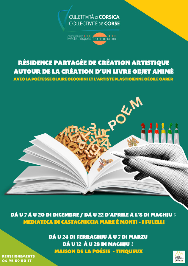 Retour en images sur la résidence partagée de création artistique autour de la Création d’un livre objet animé avec la poétesse Claire Cecchini et l’artiste plasticienne Cécile Carer - Médiathèque de Castagniccia Mare et Monti - I Fulelli 