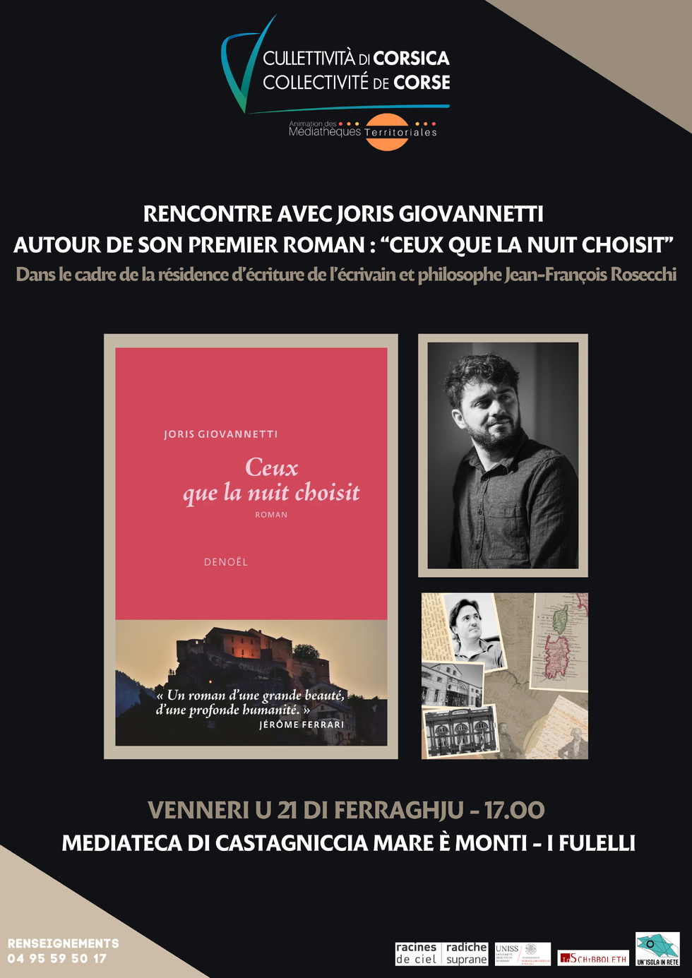 Rencontre avec Joris Giovannetti autour de son premier roman : “Ceux que la nuit choisit” dans le cadre de la Résidence d’écriture de l’écrivain et philosophe Jean-François Rosecchi - Médiathèque de Castagniccia Mare è Monti - I Fulelli