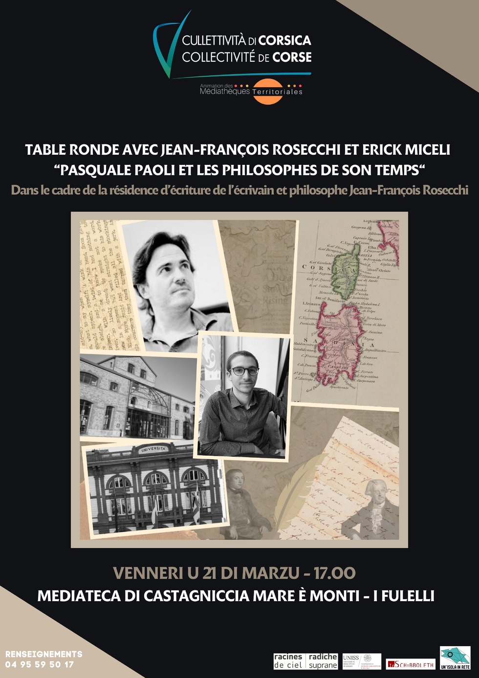 Table ronde avec Jean-François Rosecchi et Erick Miceli sur le thème : « Pasquale Paoli et les philosophes de son temps » dans le cadre de la résidence d’écriture de Jean-François Rosecchi - Médiathèque de Castagniccia "Mare è Monti" - I Fulelli