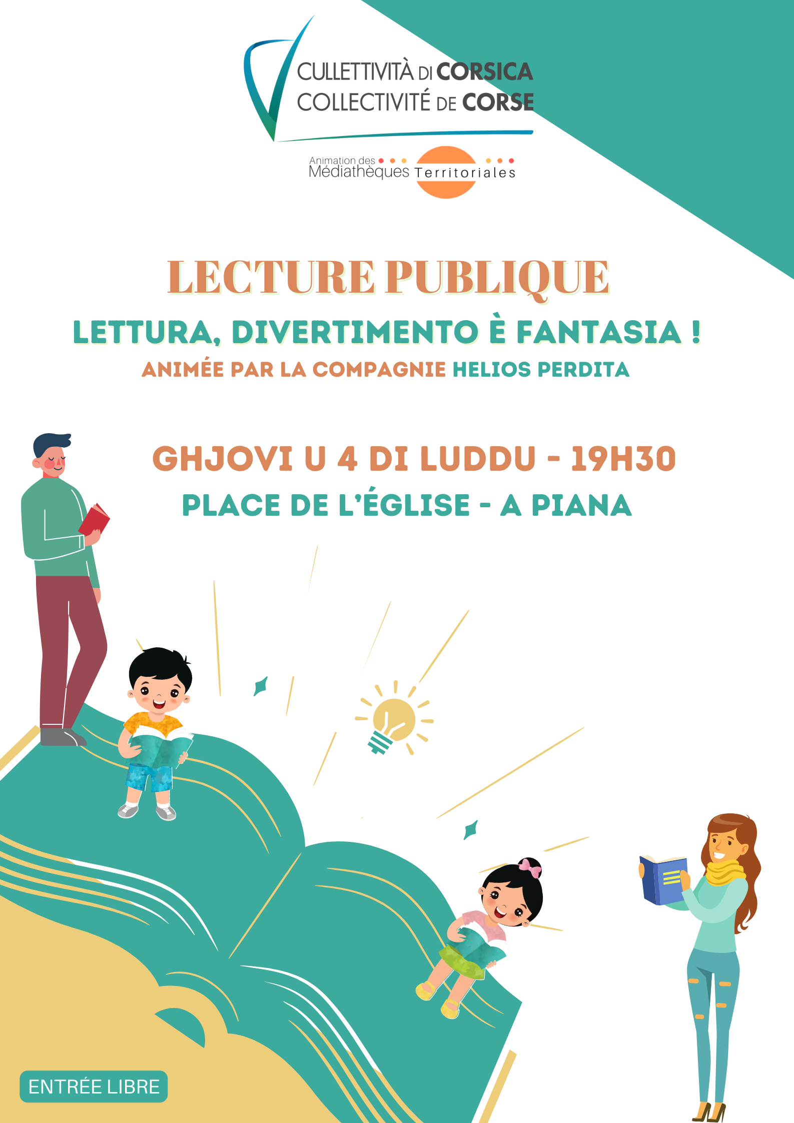 Lecture publique "Lettura, divertimento è fantasia" animée par la compagnie Hélios Perdita - Place de l'église - A Piana