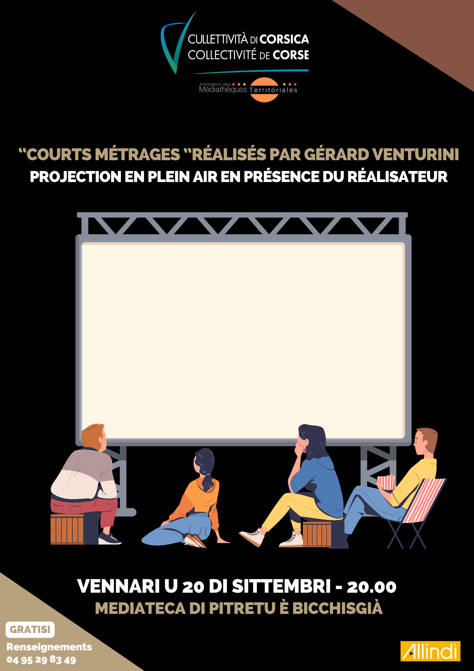 Projection en plein air en partenariat avec Allindì "Courts métrages réalisés par Gérard Venturini" en présence du réalisateur - Mediateca di Pitretu è Bicchisgià