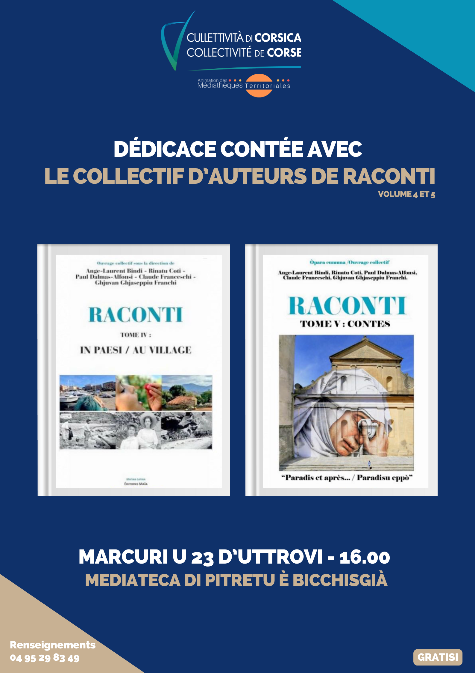 Dédicace contée avec le collectif d'auteurs de Raconti volume 4 et 5 - Mediateca di Pitretu è Bicchisgià