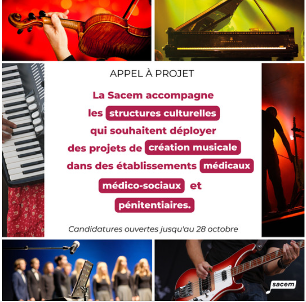 Appel à projet : La Sacem accompagne les structures culturelles qui souhaitent déployer des projets de création musicale dans des établissements médicaux médico-sociaux et pénitentiaires