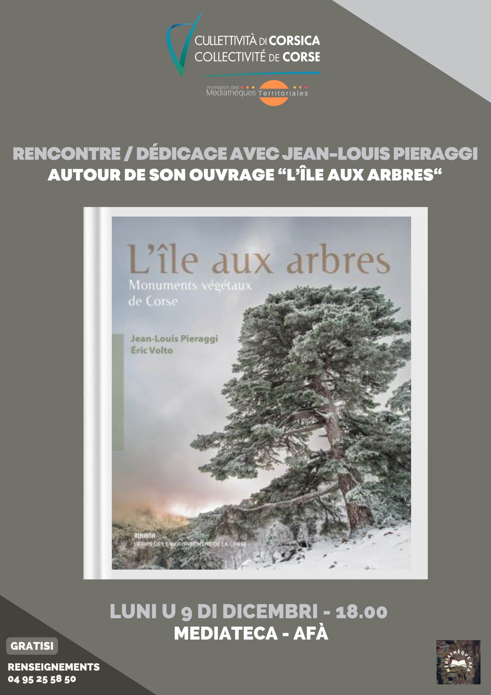 Rencontre / Dédicace avec Jean-Louis Pieraggi autour de son ouvrage “L’île aux arbres“ - Médiathèque - Afà