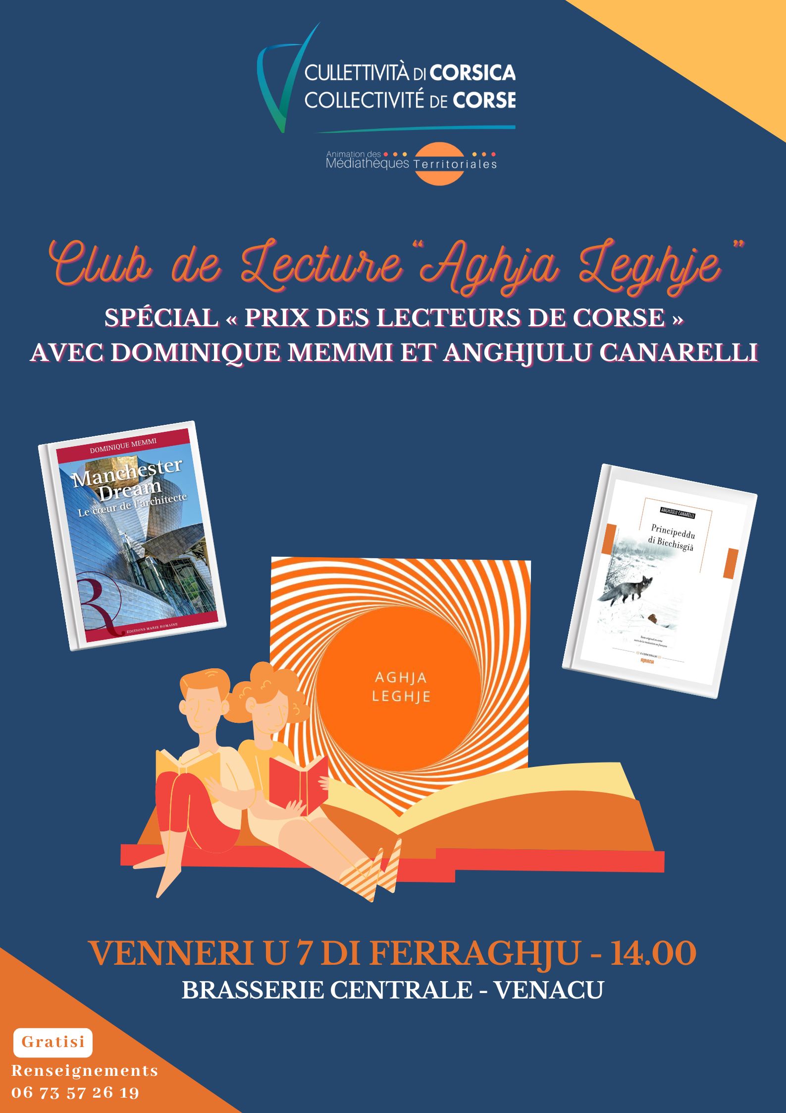 Club de lecture spécial "Prix des lecteurs de Corse" avec Dominique Memmi et Anghjulu Canarelli - Brasserie centrale - Venacu