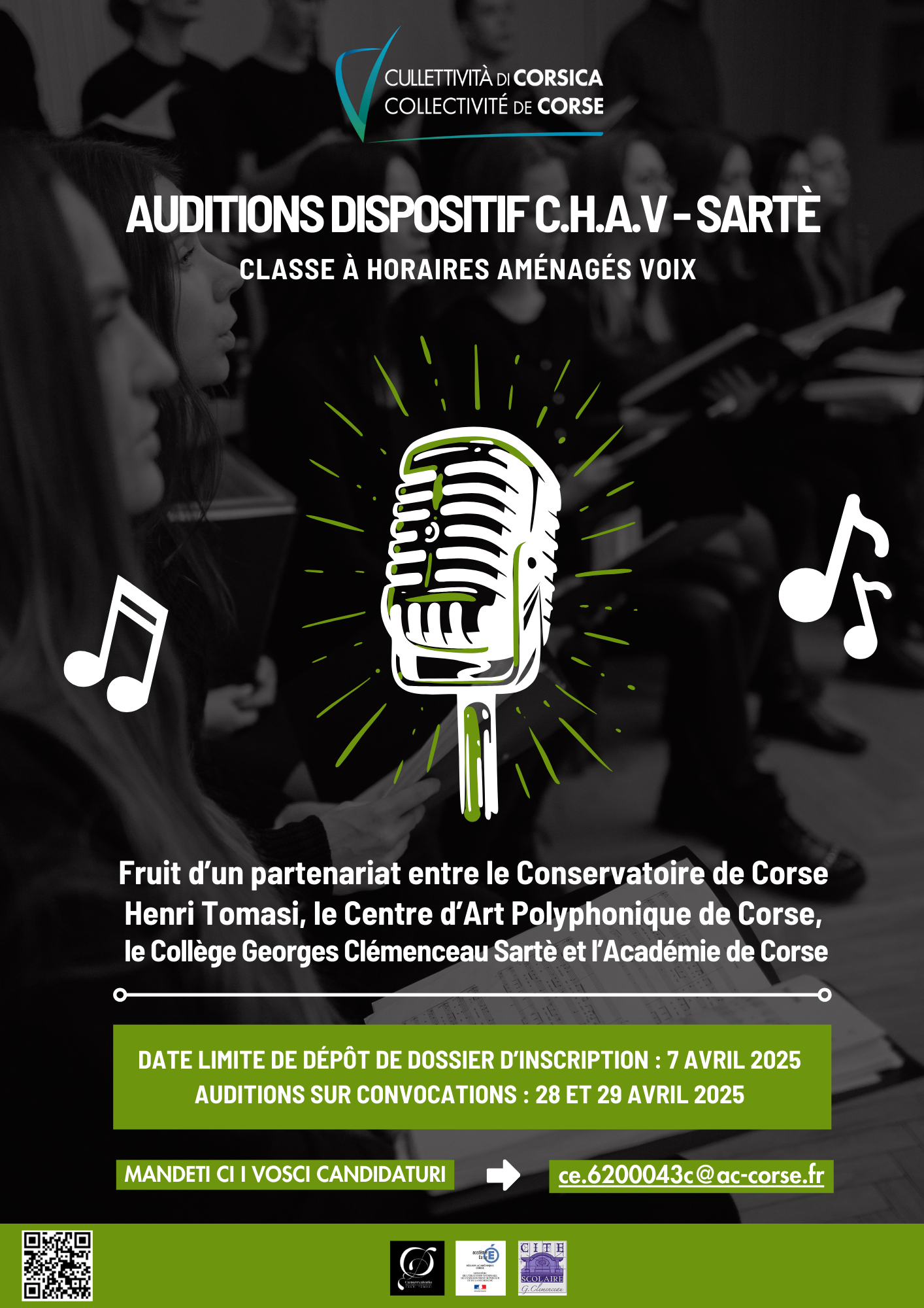 Auditions dispositif C.H.A.V - Sartè - proposées par le Conservatoire de Corse Henri Tomasi, le Centre d’Art Polyphonique de Corse et le Collège Georges Clemenceau