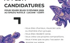 Appel à candidatures proposé par le Rezo pour jouer le jeudi 13 février 2025 au Spaziu Natale Luciani (Corti)