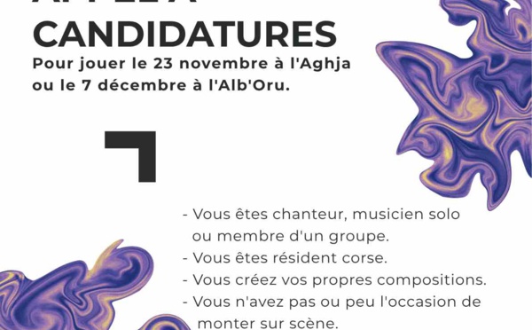 Appel à candidatures proposé par le Rezo pour jouer le 23 novembre à l'Aghja (Aiacciu) ou le 7 décembre à l'Alb'Oru (Bastia)