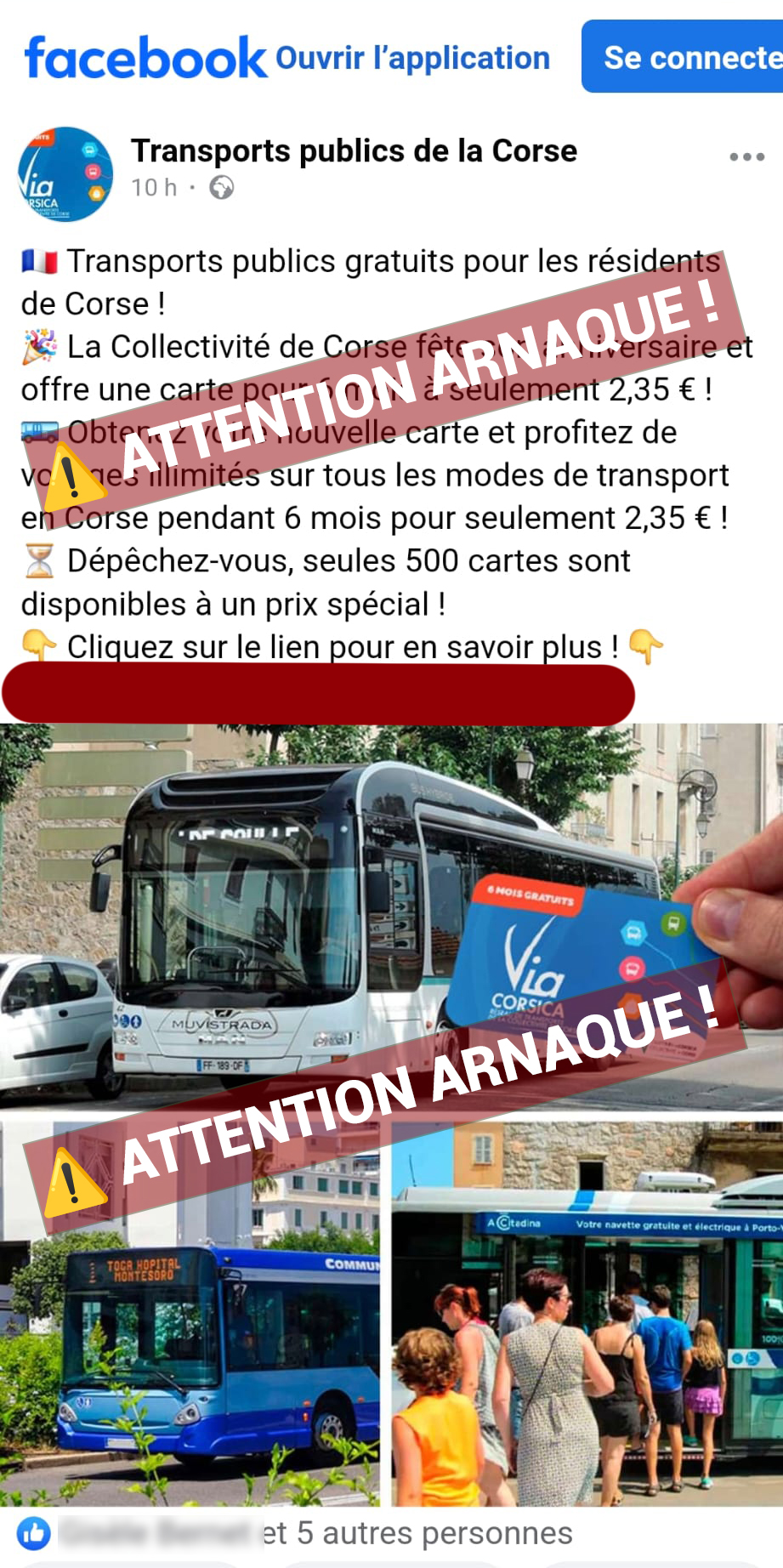 Attenti ! Publications Facebook frauduleuses relatives à une carte des transports